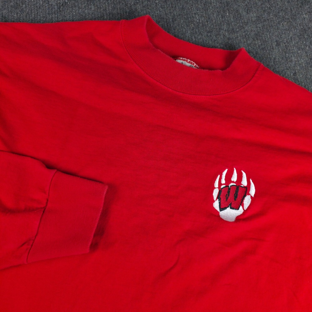 Vintage Wisconsin Badgers Fruit of the Loom Long Sleeve Shirt Mens L Red Paw 90s